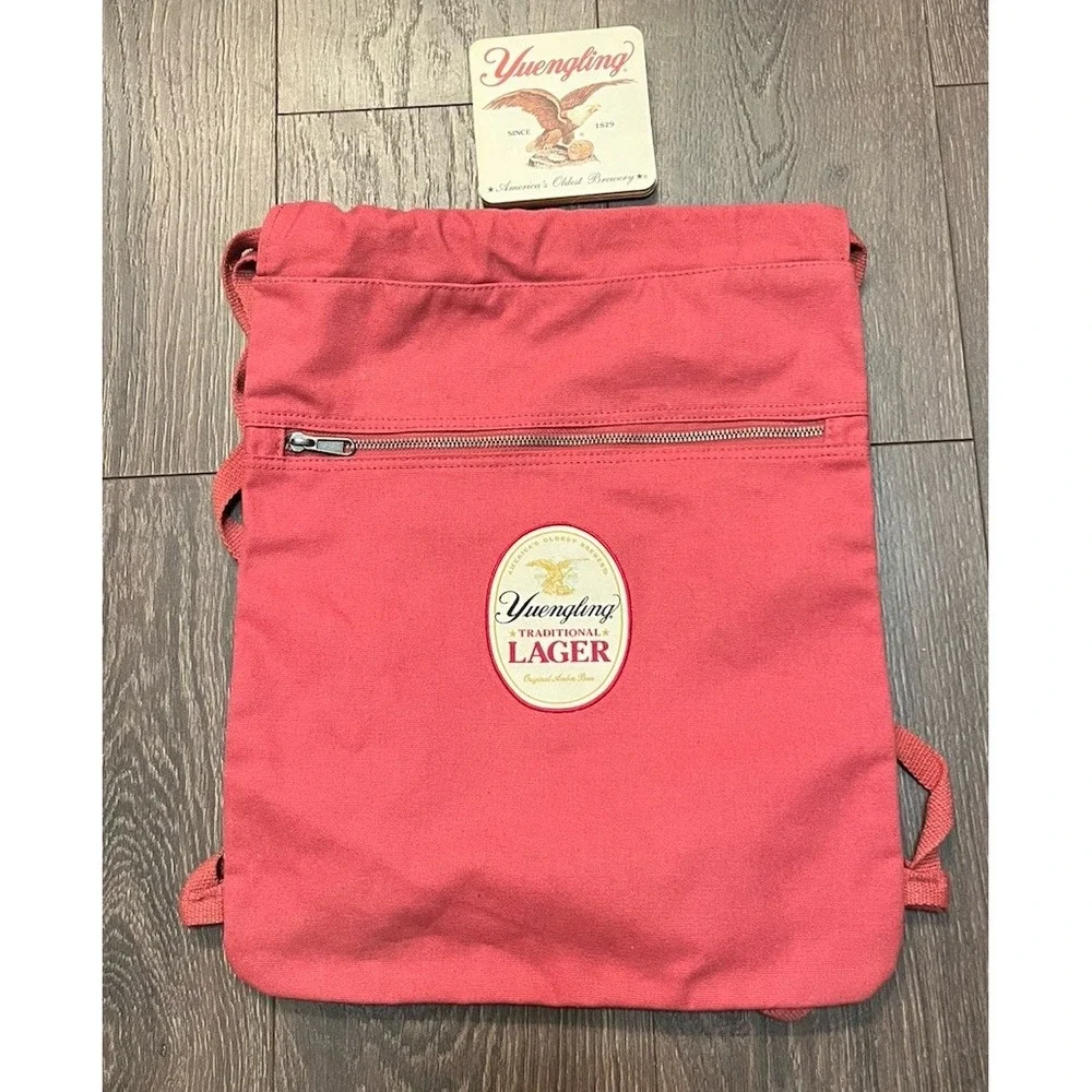 Port Authority Yuengling Beer Drawstring‎ Bag Backpack Canvas & 10 Coasters Set